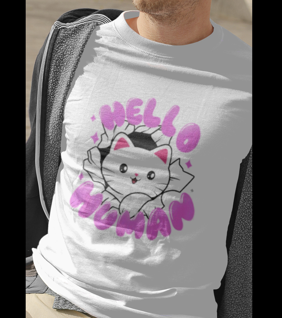Hello Human Kawaii Cat Kitten Cute Pink T-Shirt