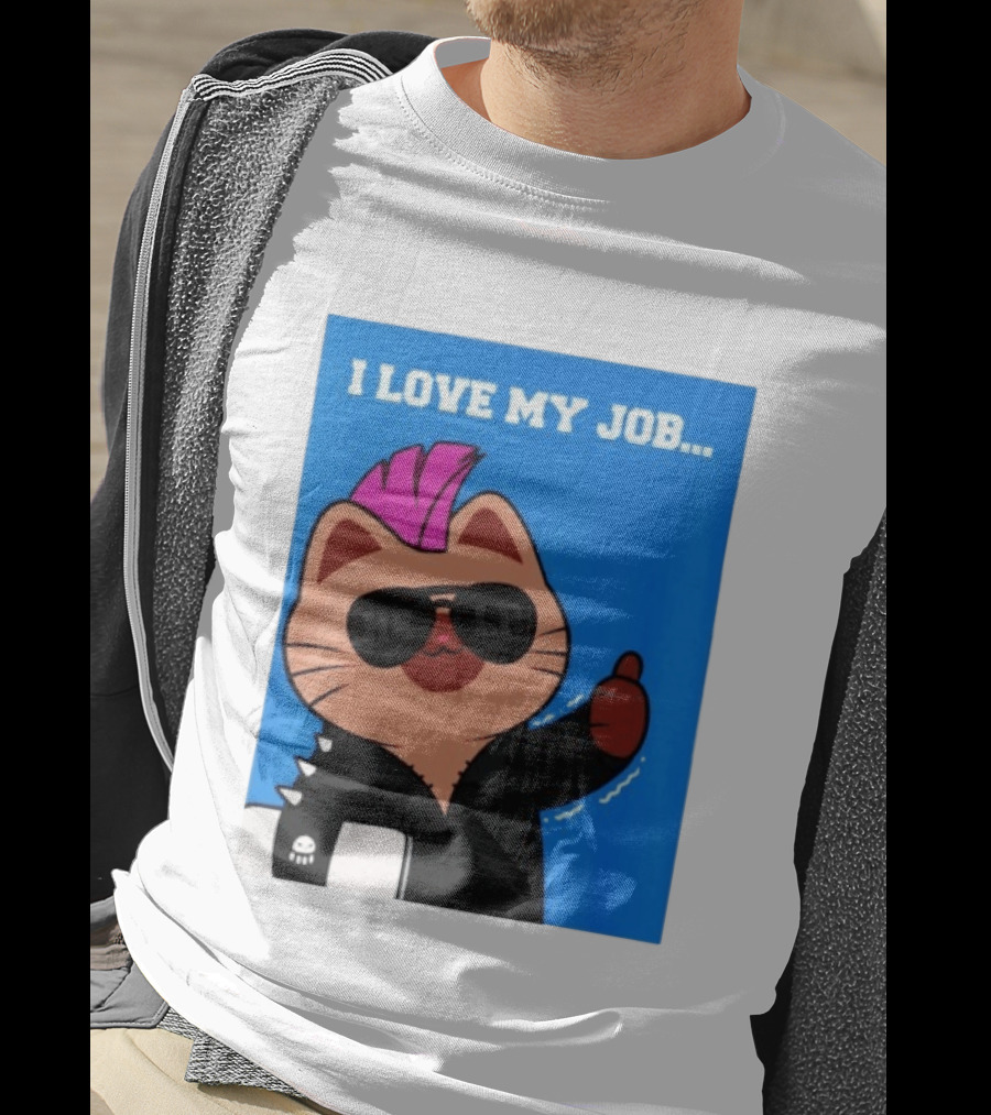 I Love My Job Punk Cat Help Sunglasses Office Humor Thumbs Up T-Shirt