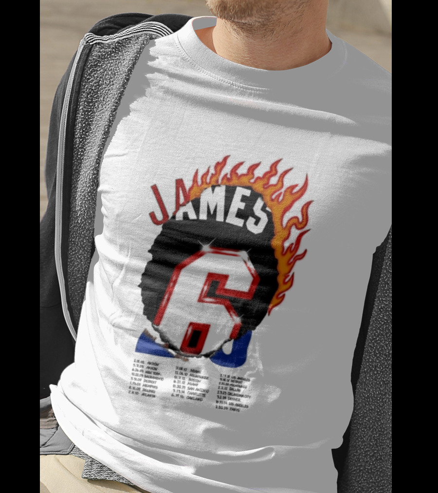 James 6 Flame Basketball Legend Bold Number Rugged T-Shirt