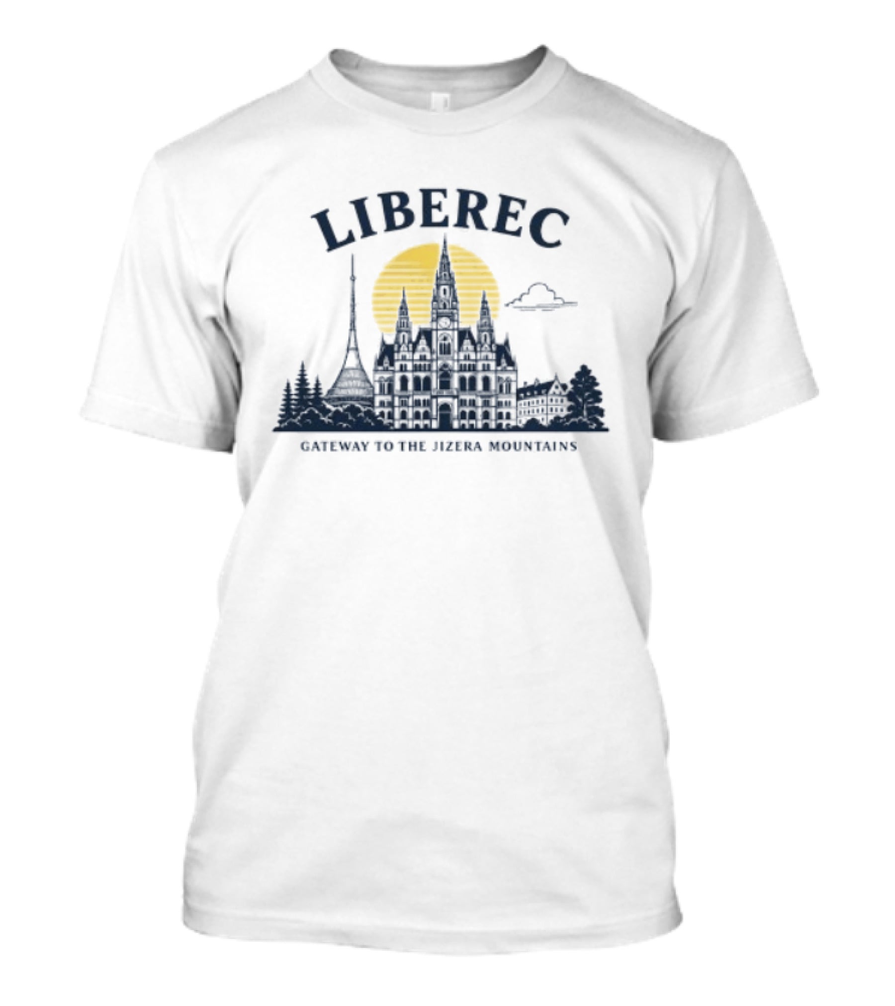 Liberec Gateway To The Jizera Mountains Skyline Silhouette With Tower And Cloud T-Shirt