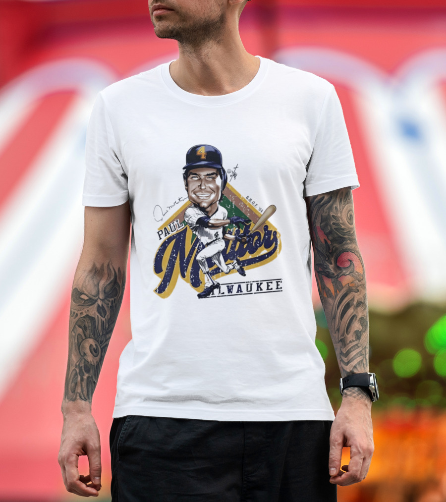 Paul Molitor Milwaukee Brewers Number 4 Bruce Stark Caricature HOF T-Shirt