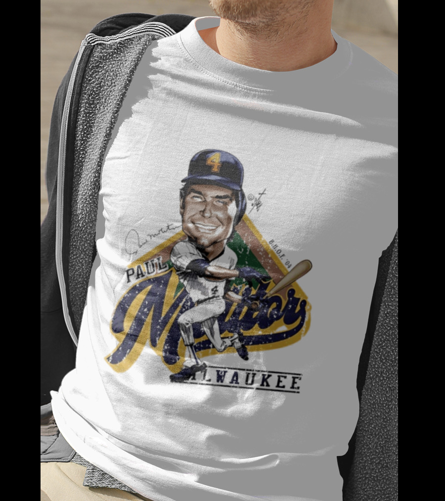 Paul Molitor Milwaukee Brewers Number 4 Bruce Stark Caricature HOF T-Shirt