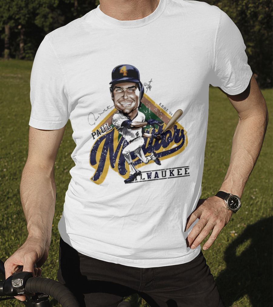 Paul Molitor Milwaukee Brewers Number 4 Bruce Stark Caricature HOF T-Shirt