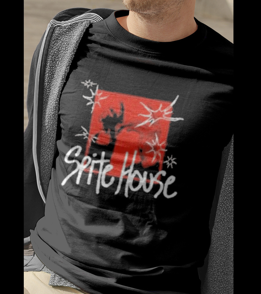 Spite House Red Square Sketch Art With Hands And Starburst T-Shirt