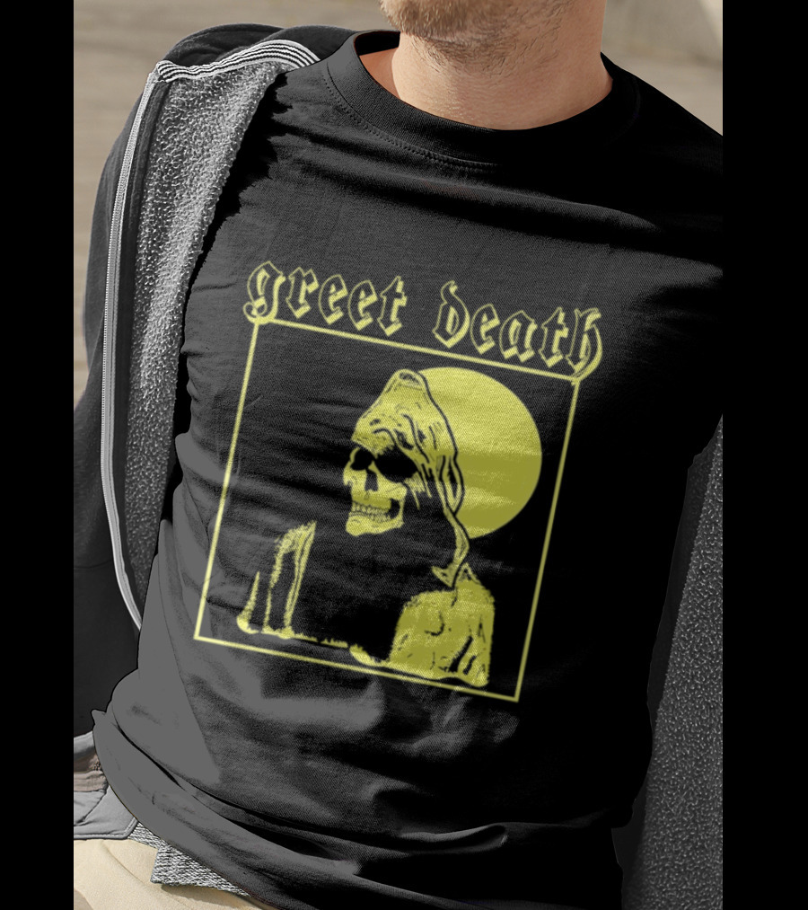 Greet Death Grim Reaper Band Alternative Rock Skeleton Halo T-Shirt
