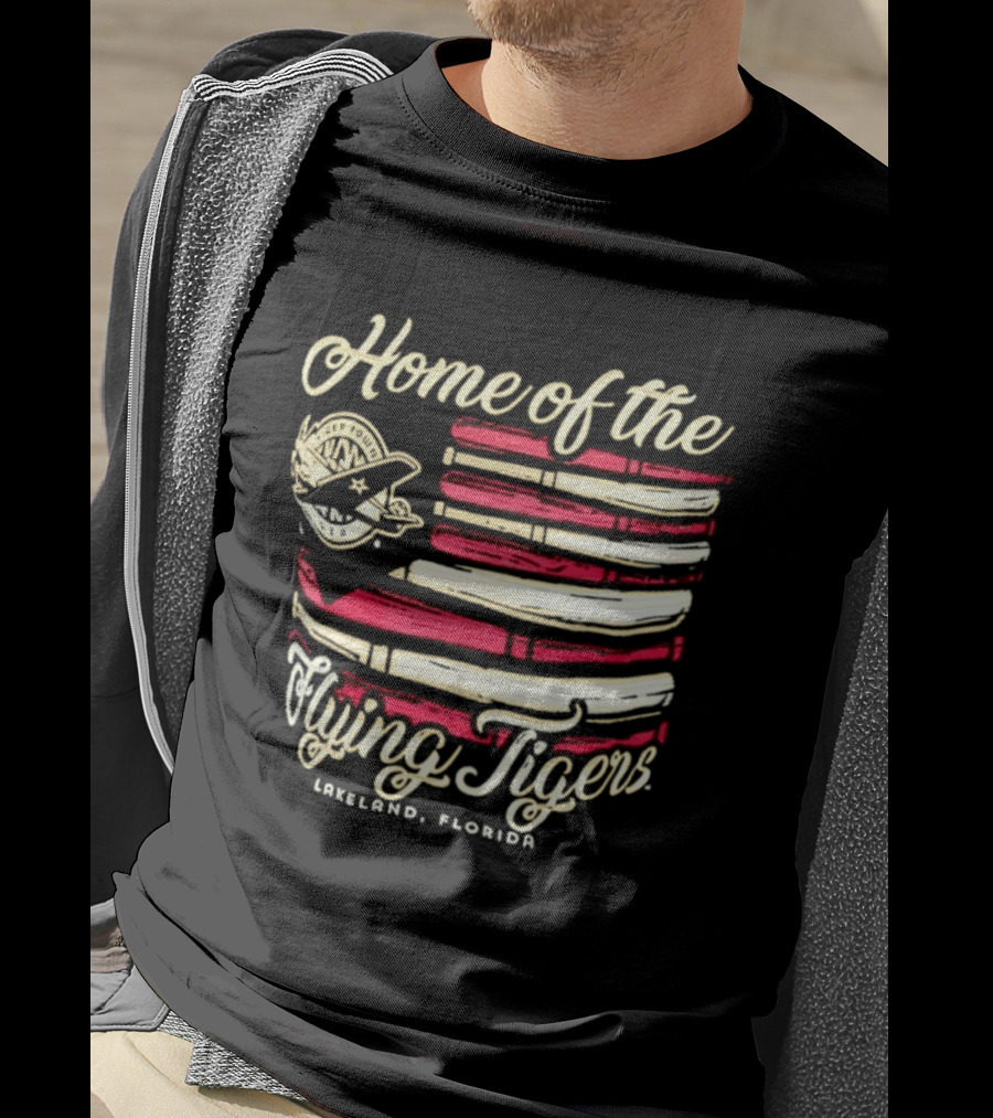 Home Of The Flying Tigers Lakeland Florida Baseball Flag T-Shirt