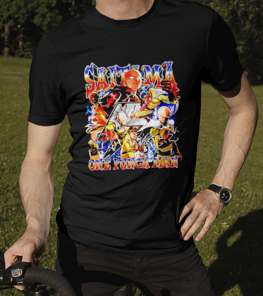 Saitama One Punch Man Anime Manga Superhero Action Pose Compilation T-Shirt