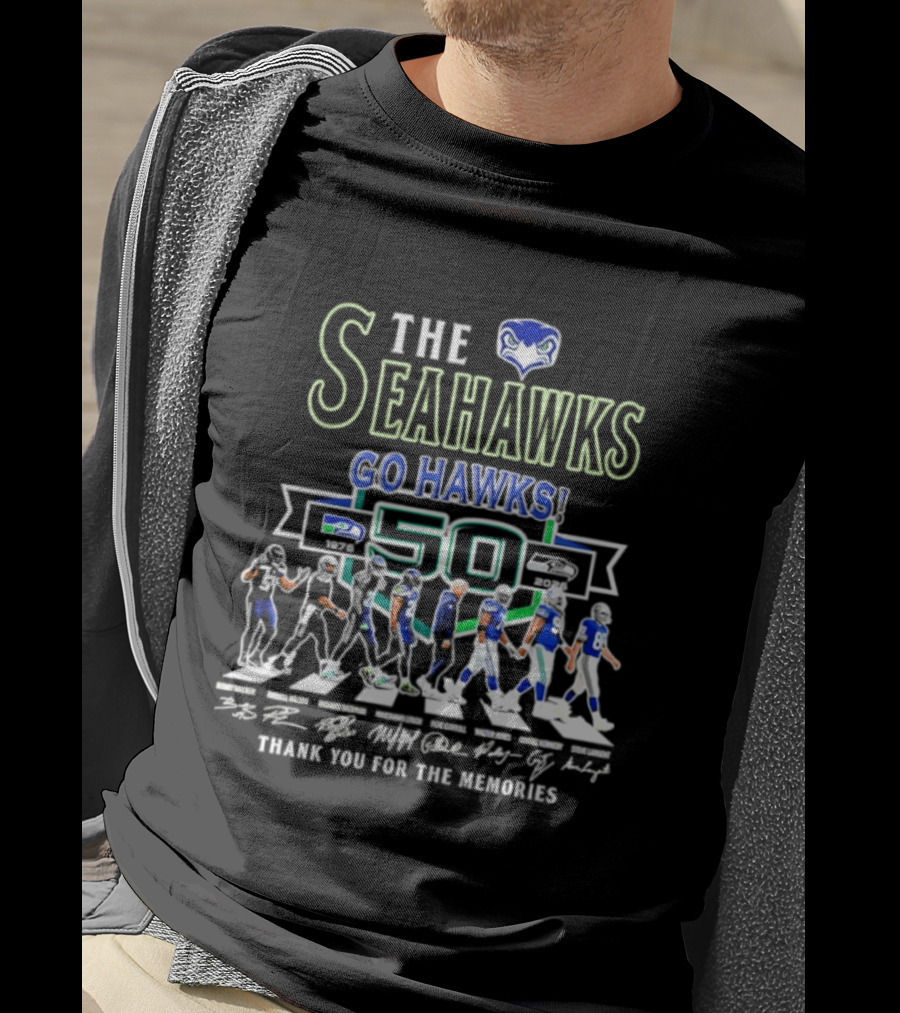The Seahawks Go Hawks 50th Anniversary Thank You For The Memories 1976 2026 Signatures T-Shirt