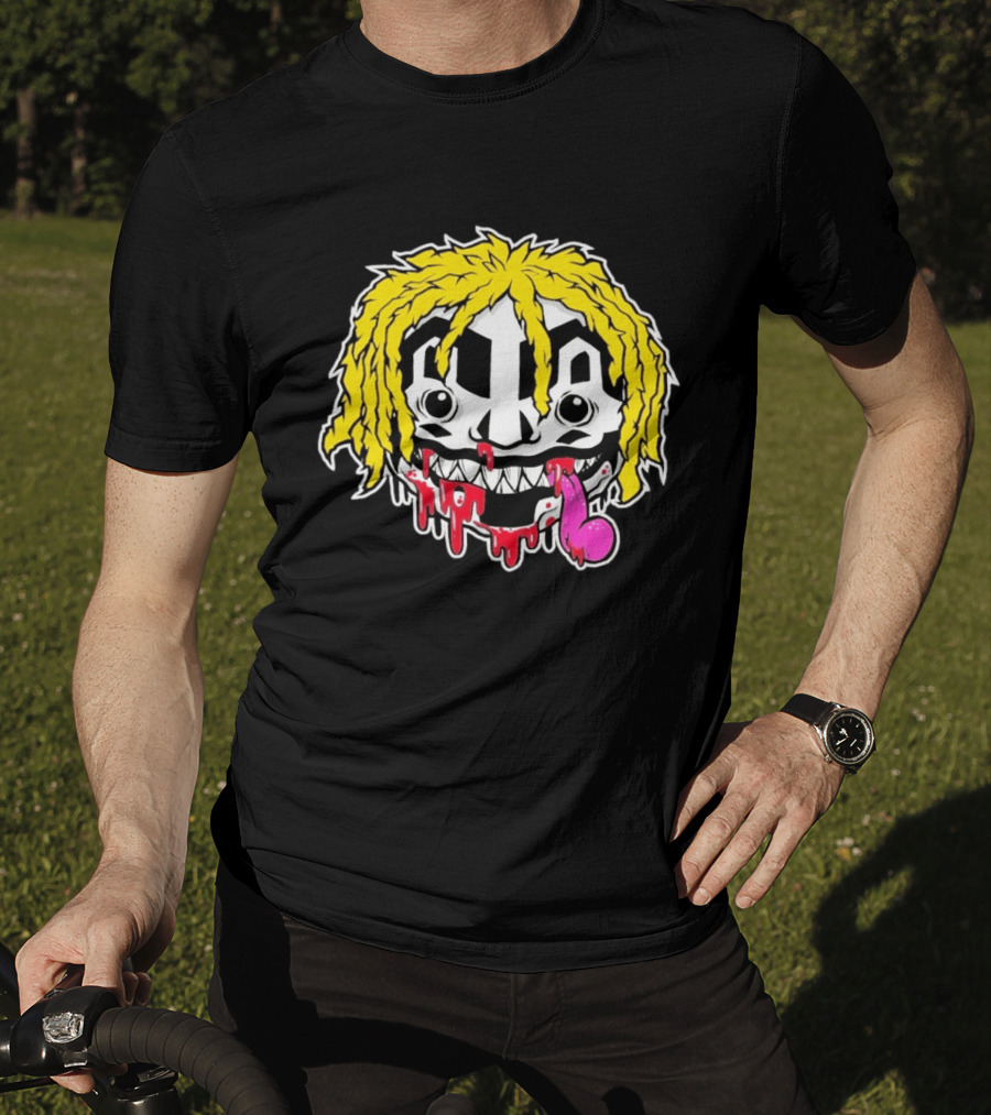 Ouija Macc Iveka Glob Dripping Smiley Face Yellow Hair Pink Tongue T-Shirt