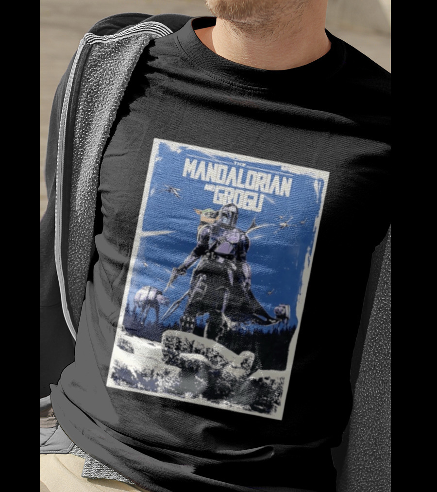 The Mandalorian And Grogu Star Wars Baby Yoda Scene With AT AT And X Wings T-Shirt