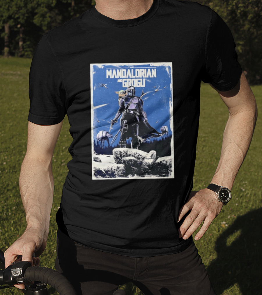 The Mandalorian And Grogu Star Wars Baby Yoda Scene With AT AT And X Wings T-Shirt