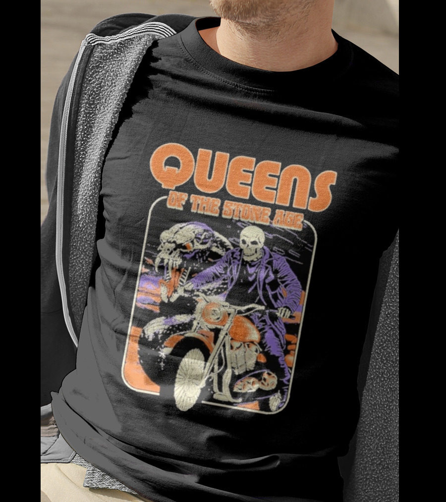 Queens Of The Stone Age Skeleton Rider Snake Motorcycle Adventure T-Shirt