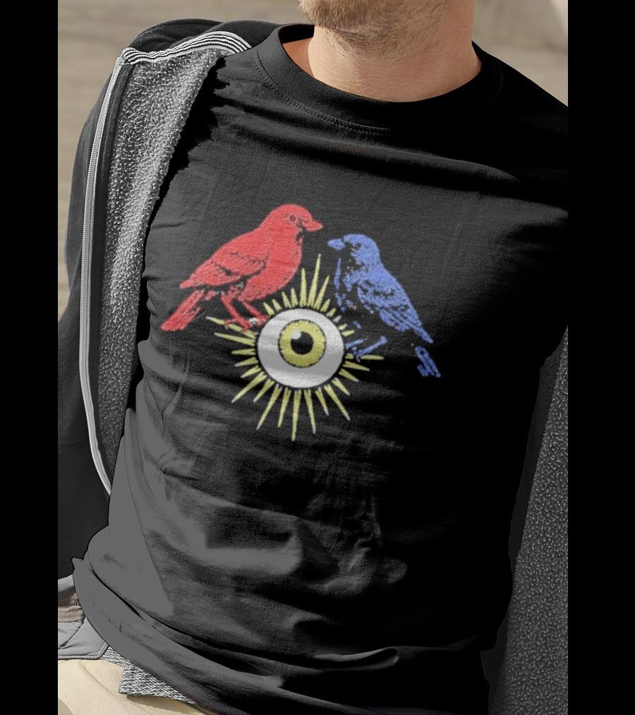 Upchurch Creeker III Red Blue Birds Sun Eye Motif T-Shirt