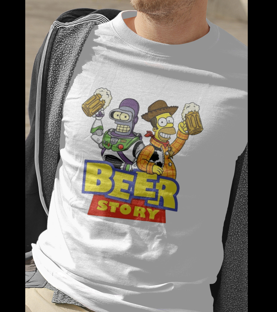 Bender Homer Simpson Beer Story Futurama Buzz Lightyear Woody T-Shirt