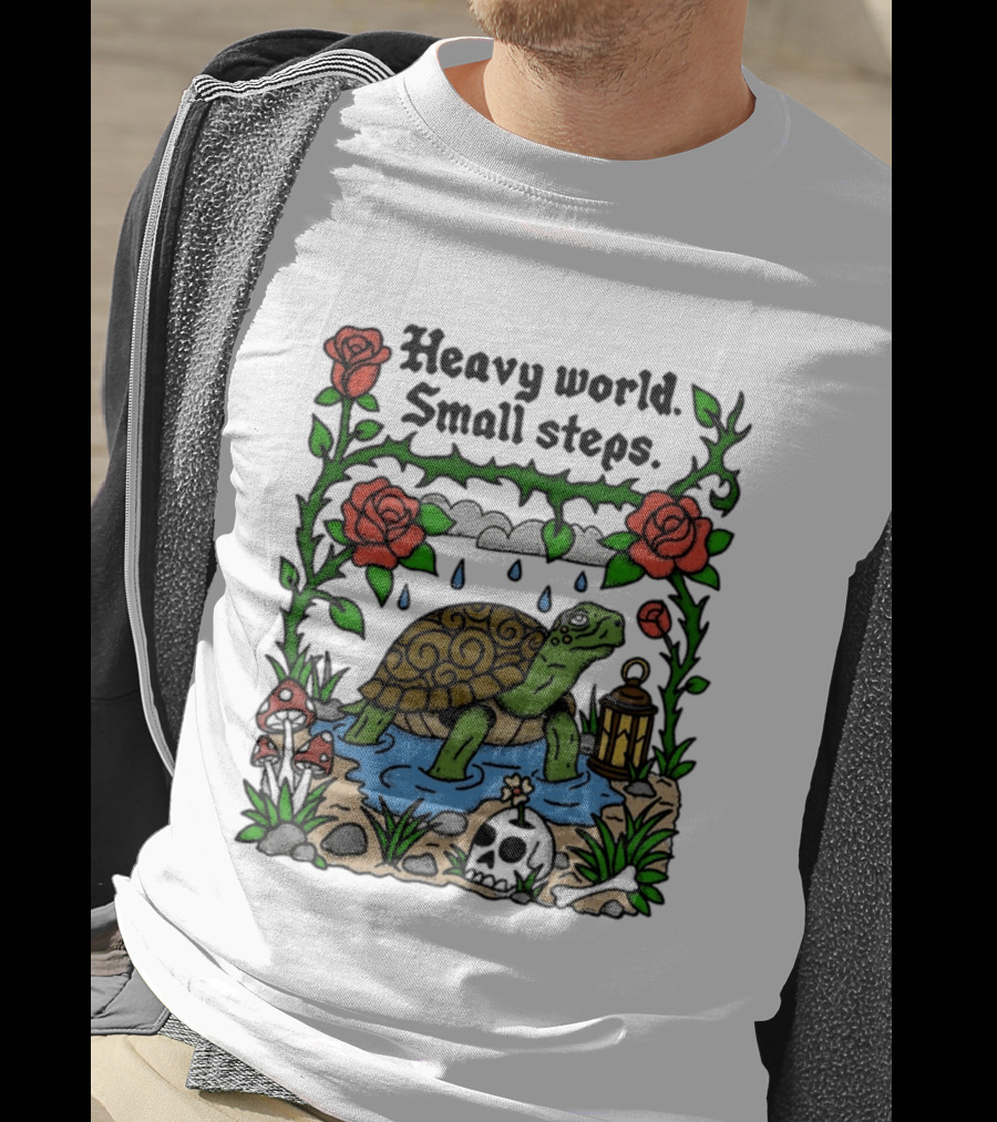 Heavy World Small Steps Turtle Lantern Roses T-Shirt