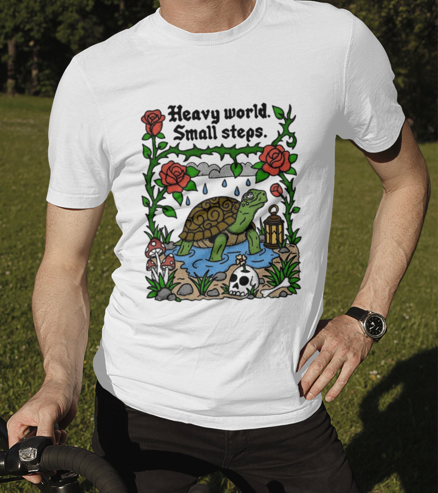 Heavy World Small Steps Turtle Lantern Roses T-Shirt