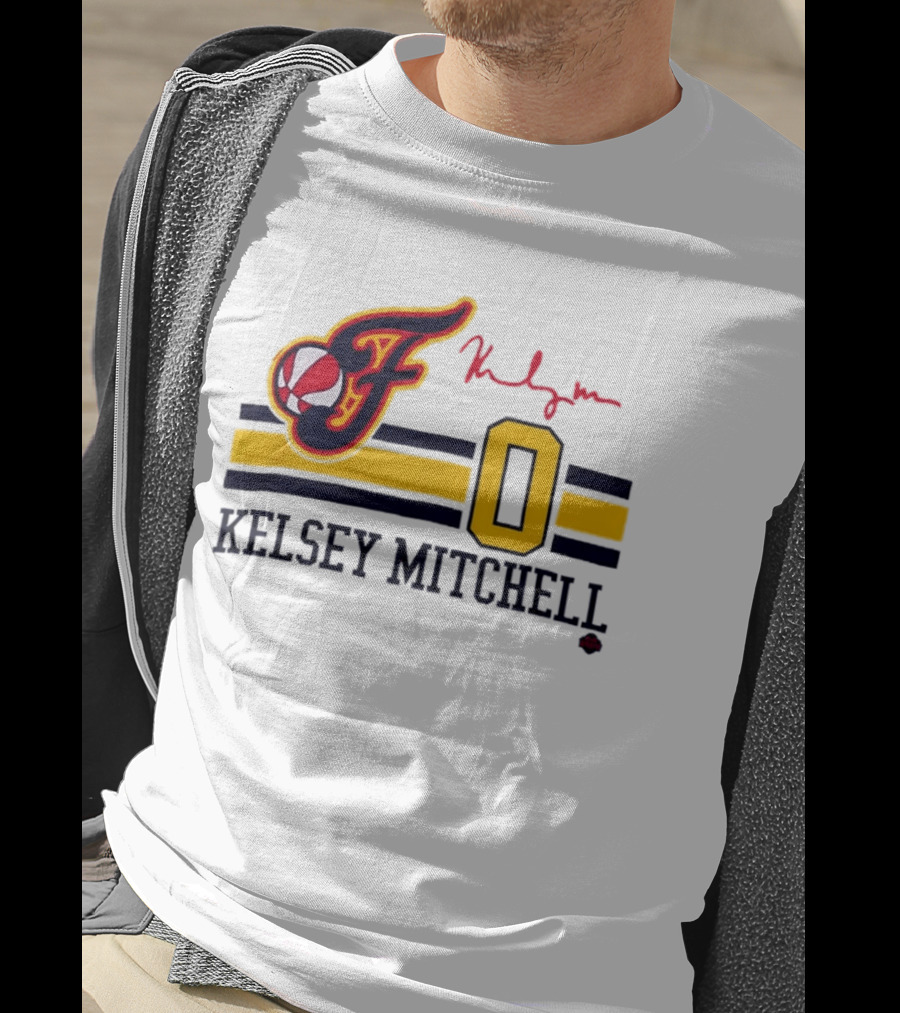 Kelsey Mitchell Indiana Fever No. 0 F Logo And Signature T-Shirt