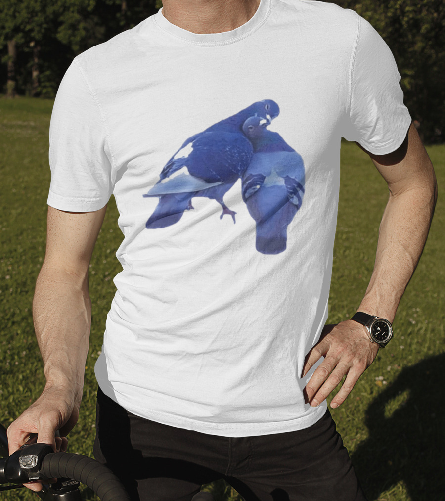 Love Doves Sports Banger Blue Pigeons Embrace T-Shirt