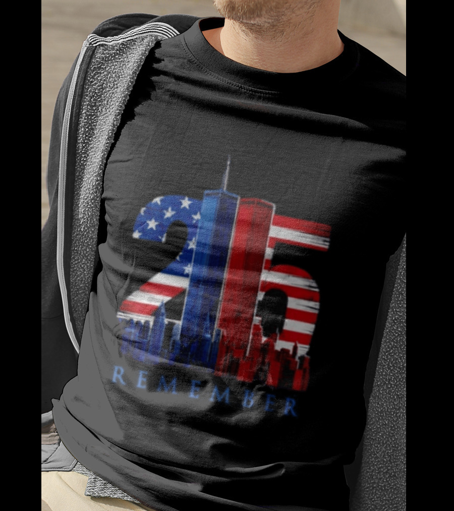 25th Anniversary Remember Twin Towers American Flag T-Shirt