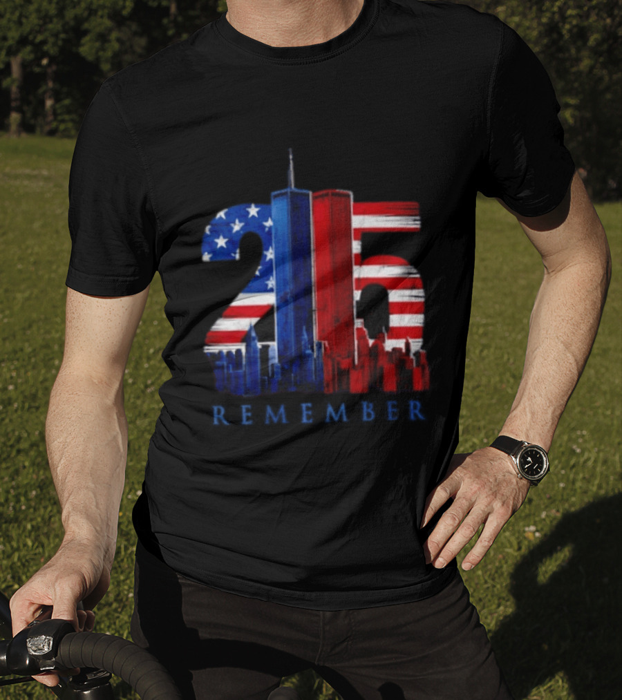 25th Anniversary Remember Twin Towers American Flag T-Shirt