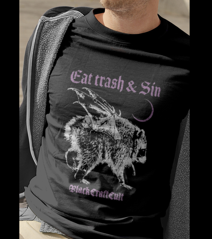 Blackcraftcult Cat Trash And Sin Raccoon Wings Moon T-Shirt