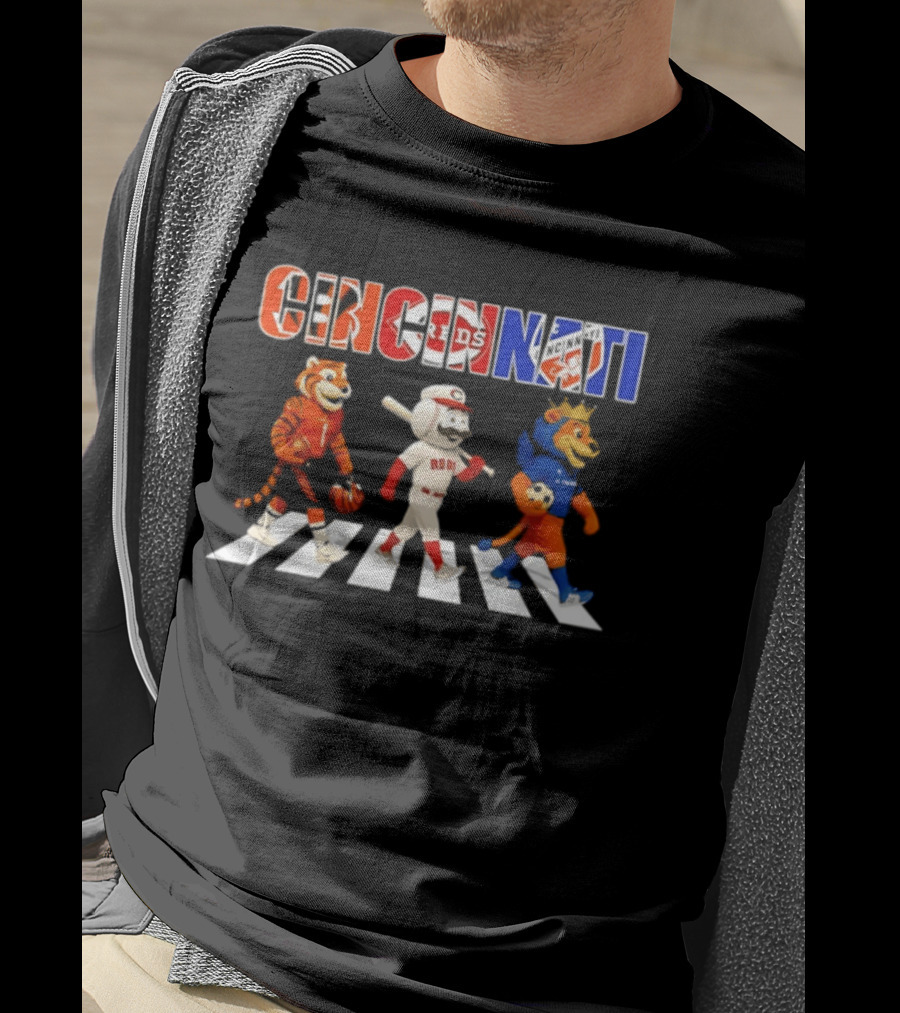 Cincinnati Reds Bengals Lions Mascots Abbey Road 2026 T-Shirt