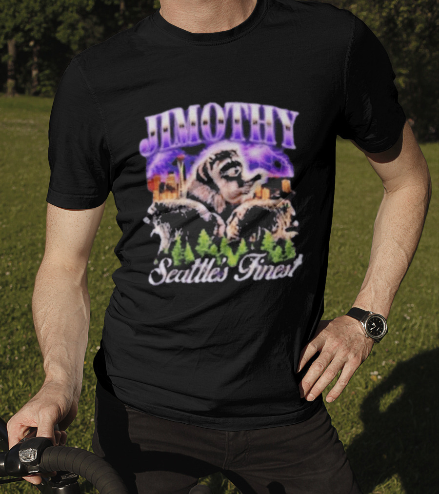 Jimothy Raccoon Seattle Skyline Adventure Forest Scene T-Shirt