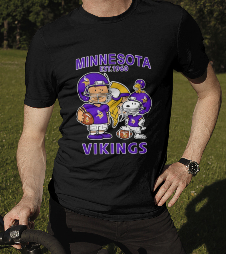Minnesota Vikings Snoopy Charlie Brown Woodstock Est 1960 Football Team Fan Gear T-Shirt