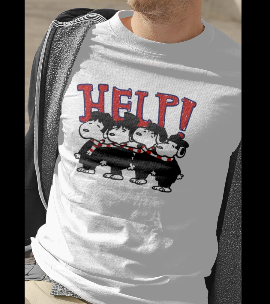 Peanuts Snoopy Beatles Help Parody Red Scarf T-Shirt