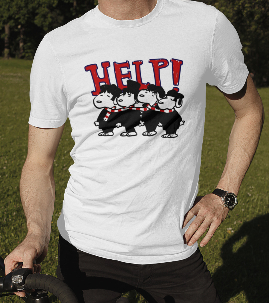 Peanuts Snoopy Beatles Help Parody Red Scarf T-Shirt