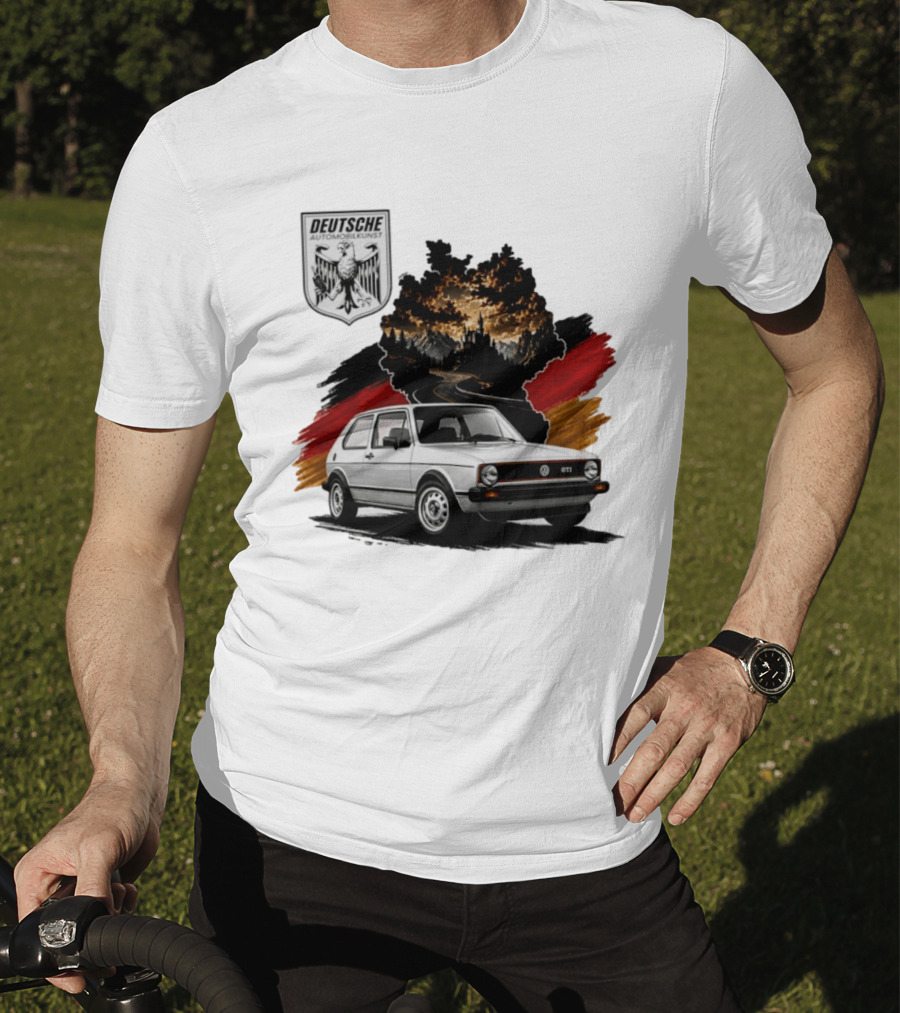 Deutsche Automobilkunst Volkswagen Golf GTI Germany Map Scenic Road Eagle Crest T-Shirt