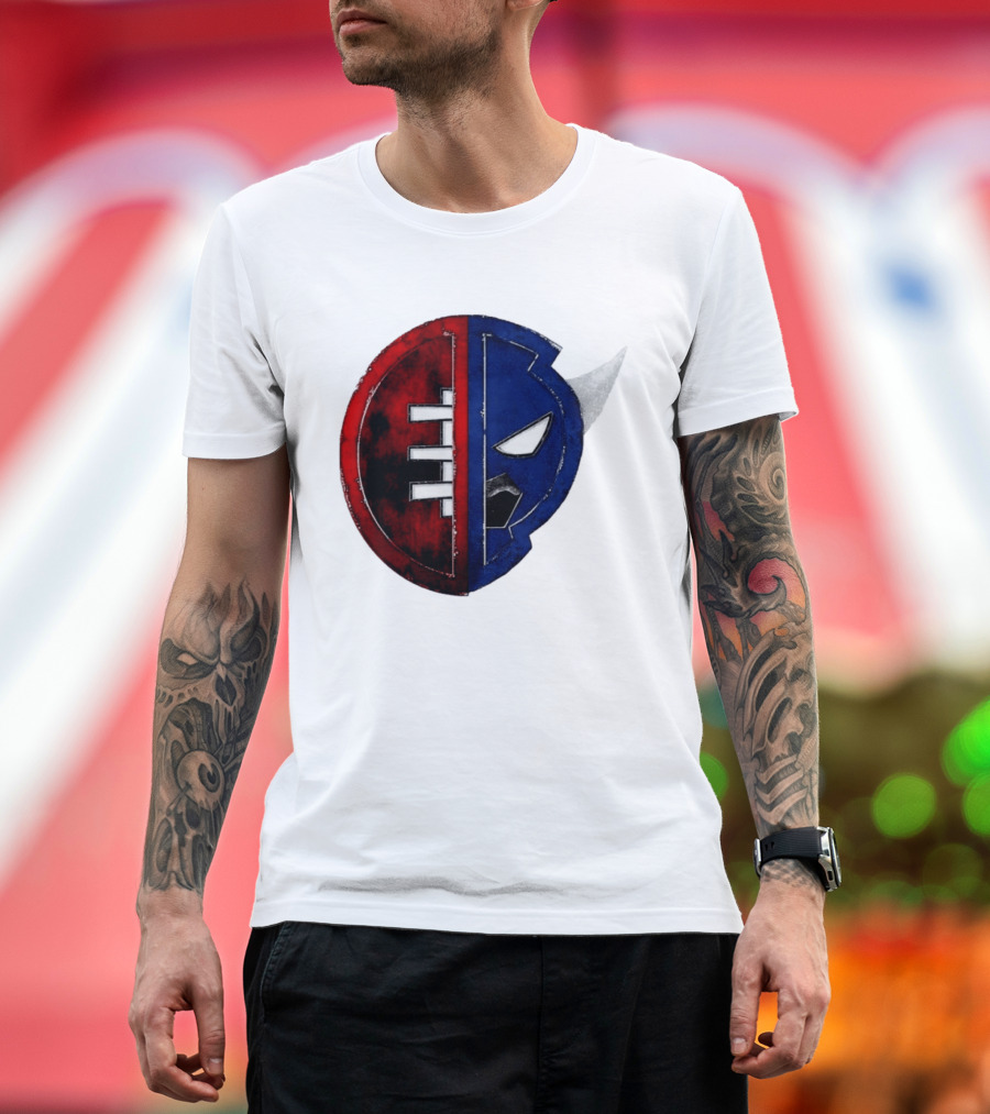 Buffalo Football Fusion Mask Emblem Red Blue Horns T-Shirt