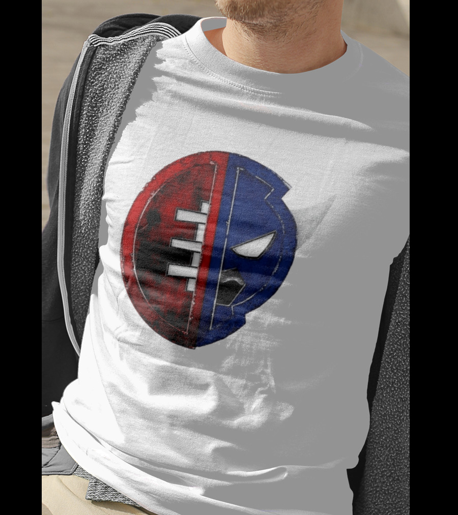 Buffalo Football Fusion Mask Emblem Red Blue Horns T-Shirt