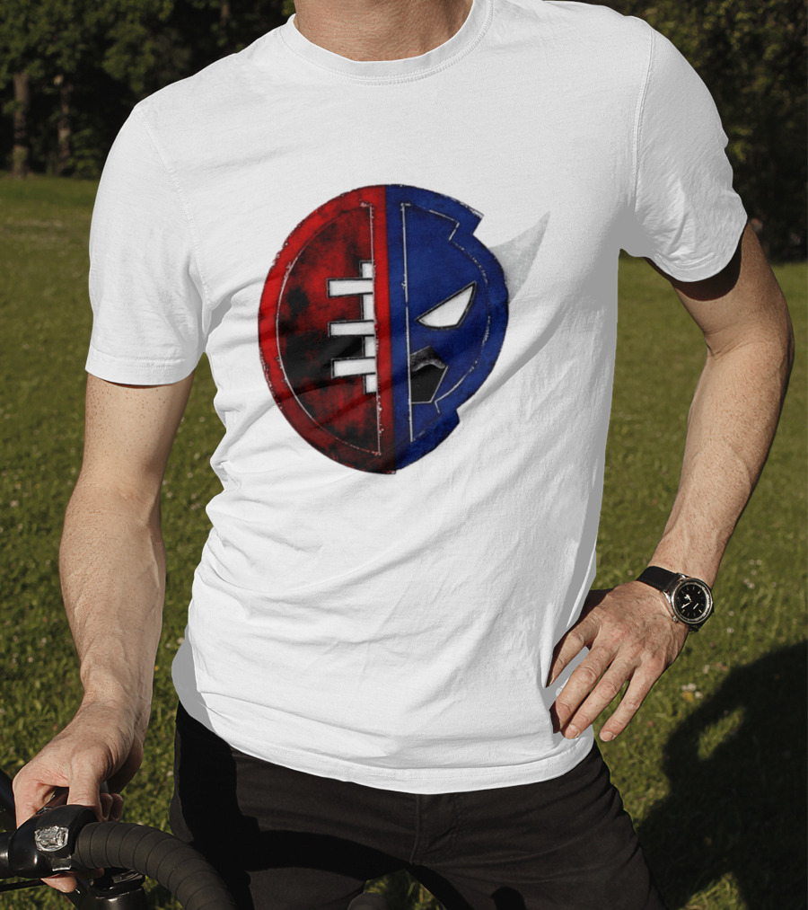 Buffalo Football Fusion Mask Emblem Red Blue Horns T-Shirt