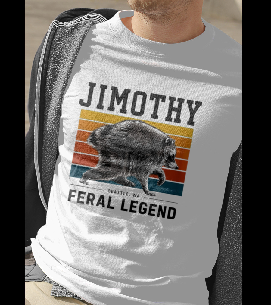 Jimothy Feral Legend Seattle WA Raccoon Vintage Stripes T-Shirt