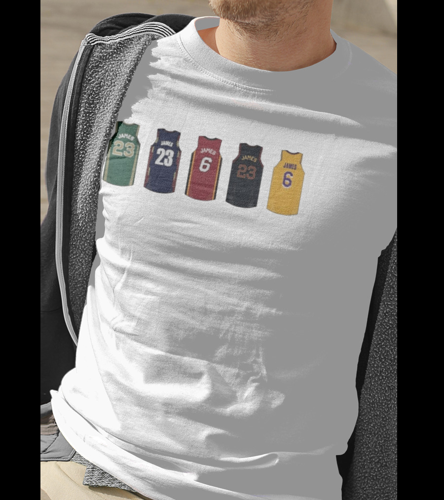 LeBron James Jersey Collection Boston Celtics Cleveland Cavaliers Miami Heat Los Angeles Lakers T-Shirt