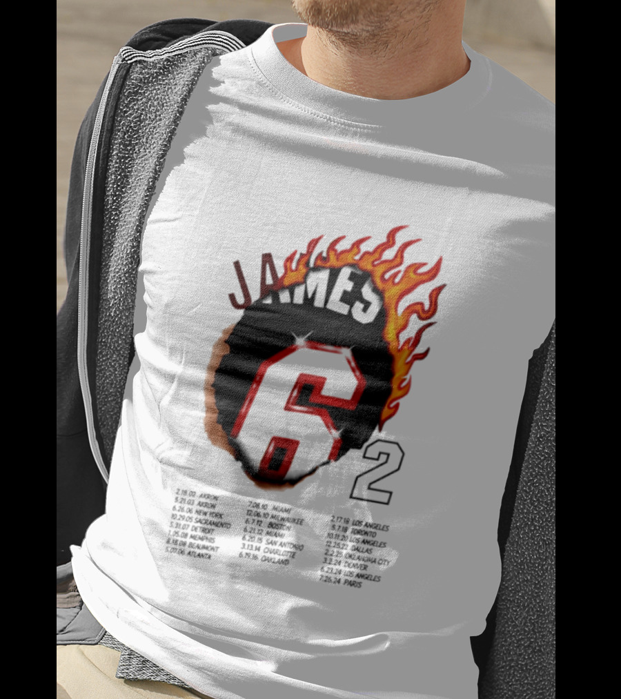 LeBron James 6 Burning Number With Game Dates T-Shirt