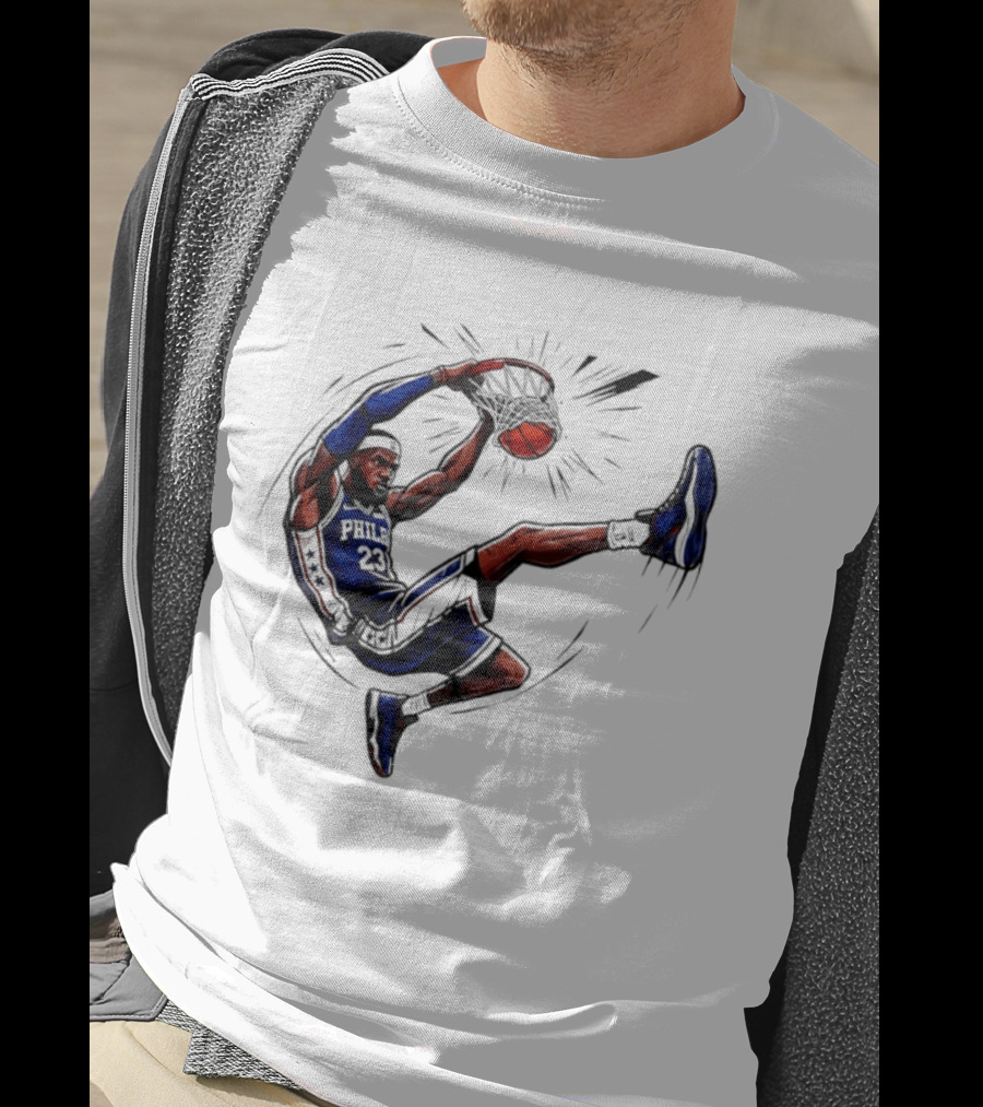 Philadelphia 76ers Phila 23 Basketball Player Dunking Action T-Shirt