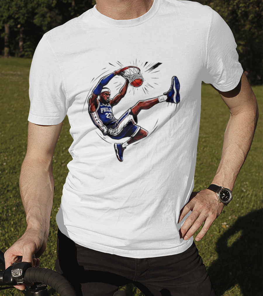 Philadelphia 76ers Phila 23 Basketball Player Dunking Action T-Shirt