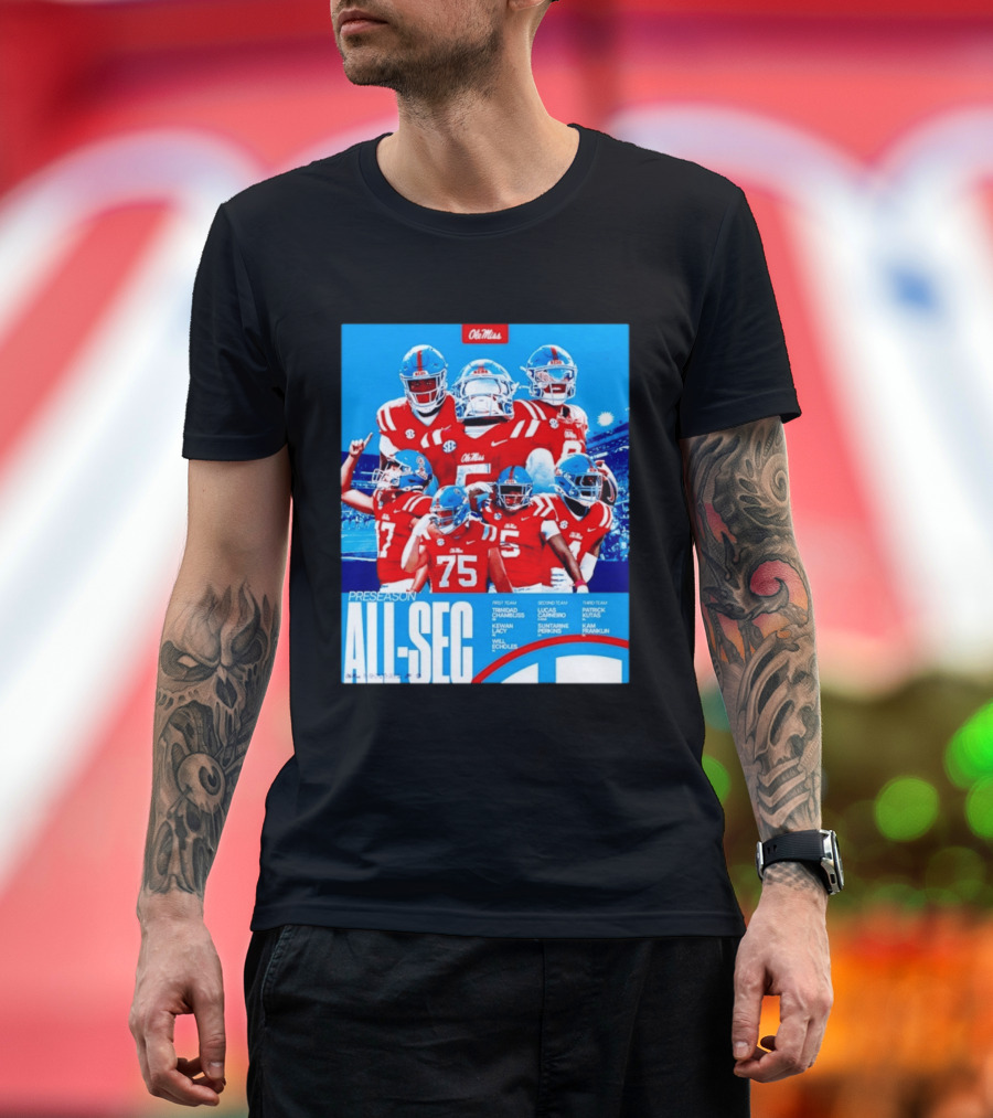 Ole Miss Rebels Preseason All SEC First Second Third Team Football Players T-Shirt
