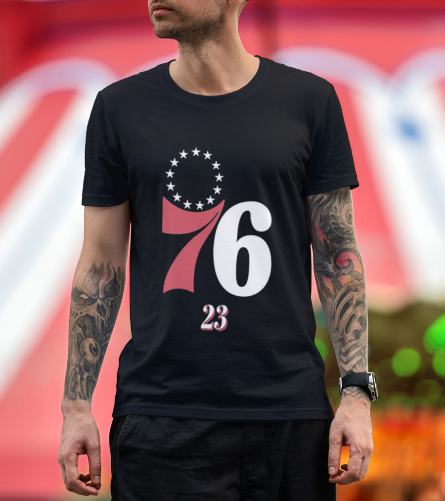 Philadelphia 76ers LeBron James 23 In The Paint Name And Number Royal 76ers T-Shirt