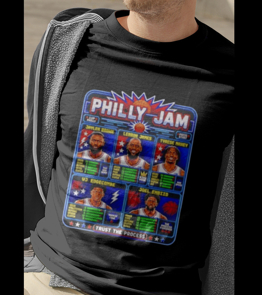 Philly Jam LeBron James Jaylen Brown Tyrese Maxey Joel Embiid VJ Edgecombe Trust The Process T-Shirt