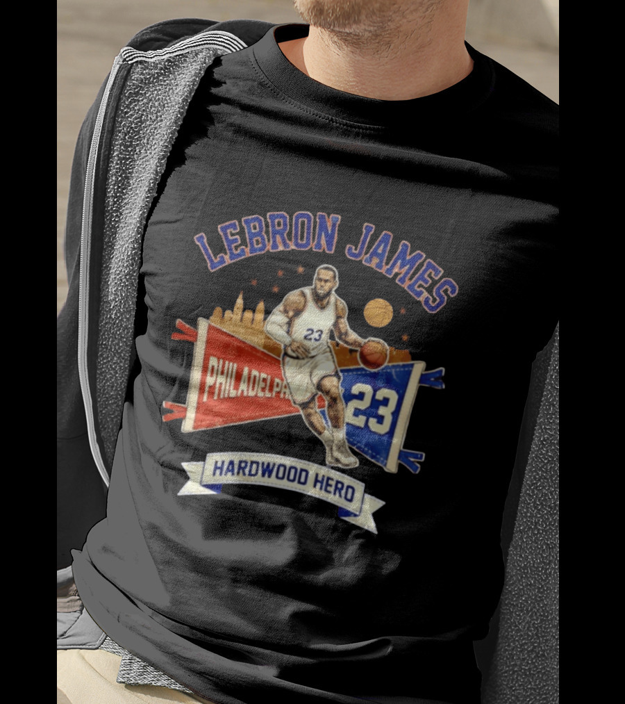 LeBron James 23 Philadelphia Basketball Skyline Hardwood Hero T-Shirt