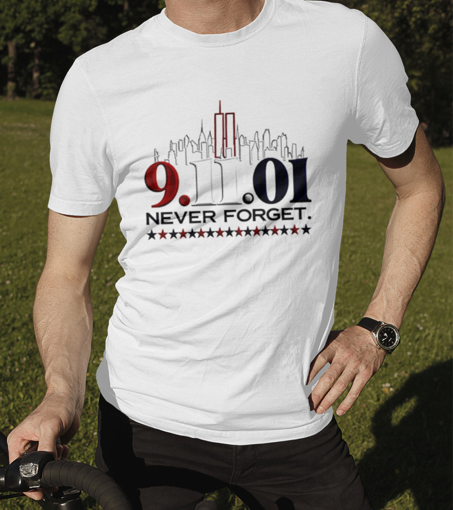 9.11.01 Never Forget New York City Skyline Twin Towers And Stars T-Shirt
