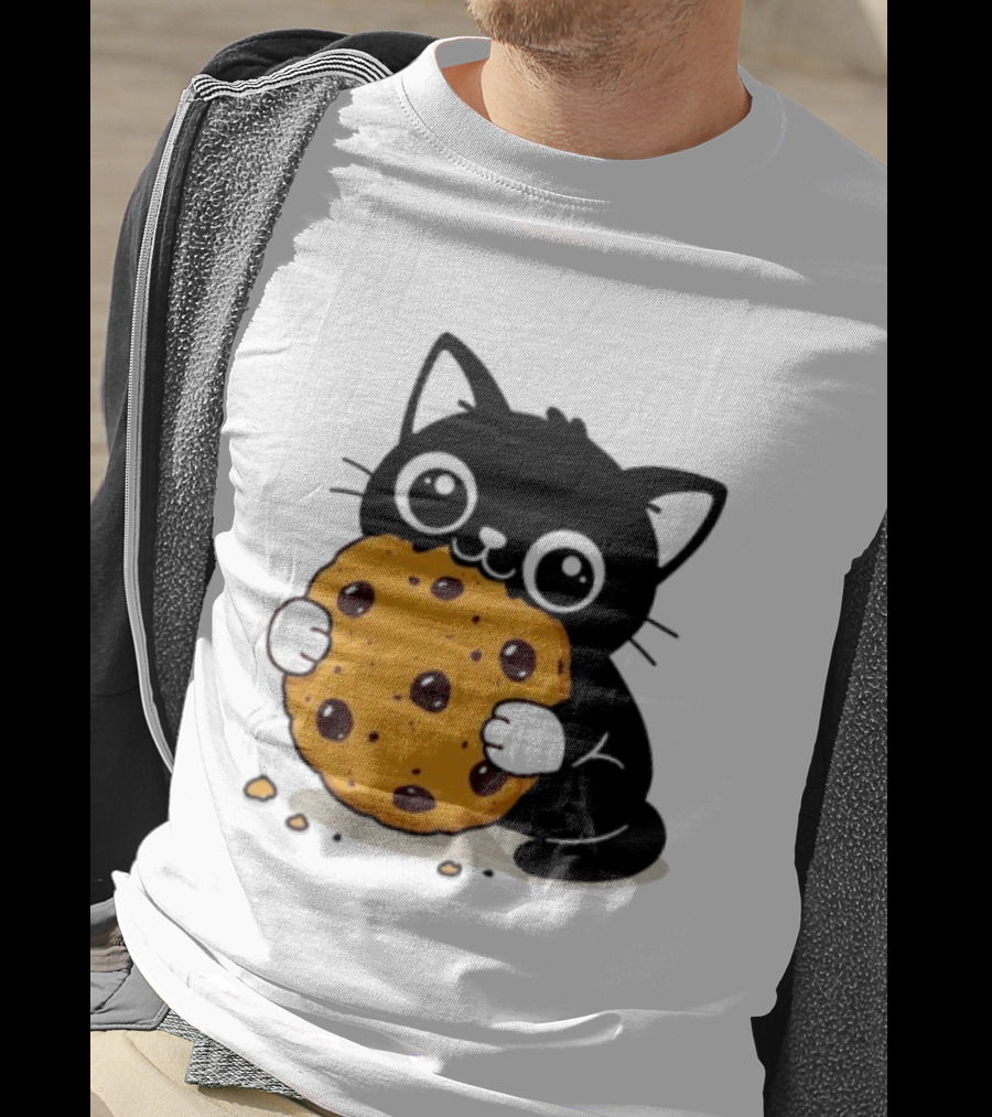 Black Cat Holding Chocolate Chip Cookie T-Shirt