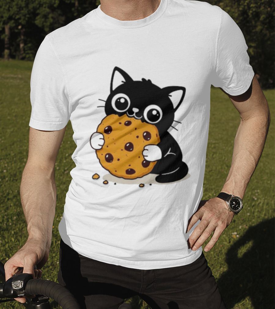 Black Cat Holding Chocolate Chip Cookie T-Shirt
