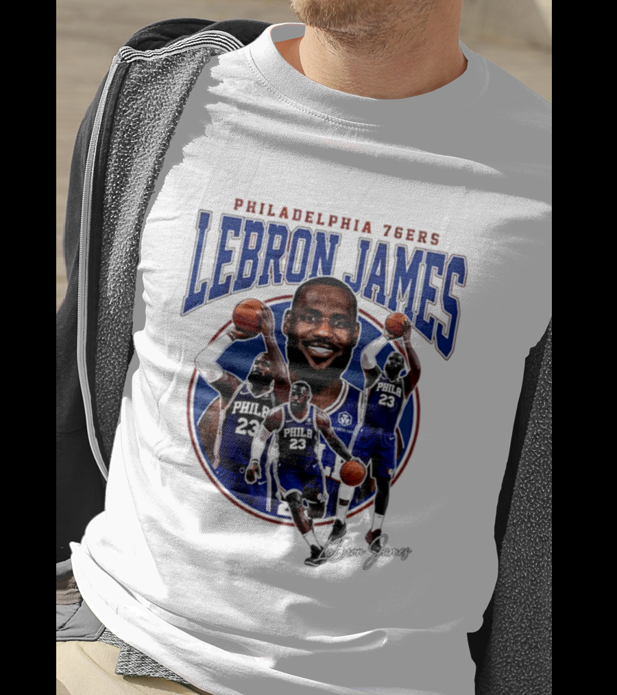 Philadelphia 76ers LeBron James Blue Jersey Player Collage T-Shirt