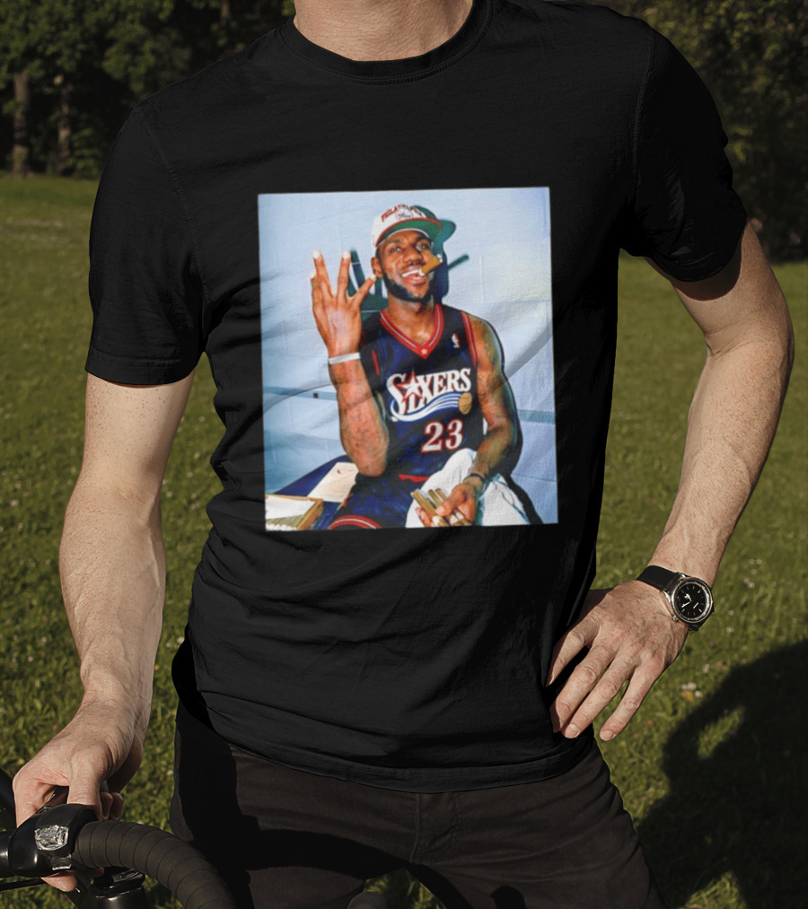 Philadelphia 76ers LeBron James 23 Cigar Photo T-Shirt