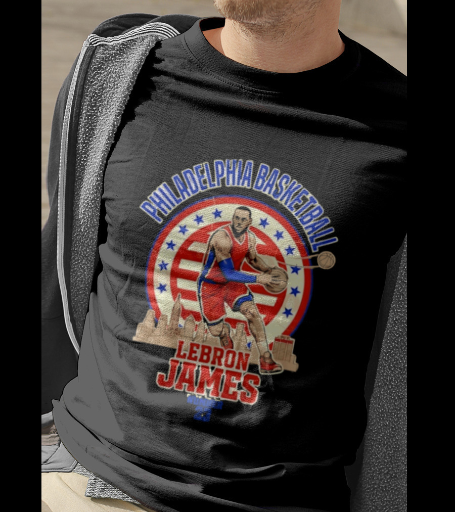 Philadelphia Basketball LeBron James City Skyline Player Red And Blue T-Shirt