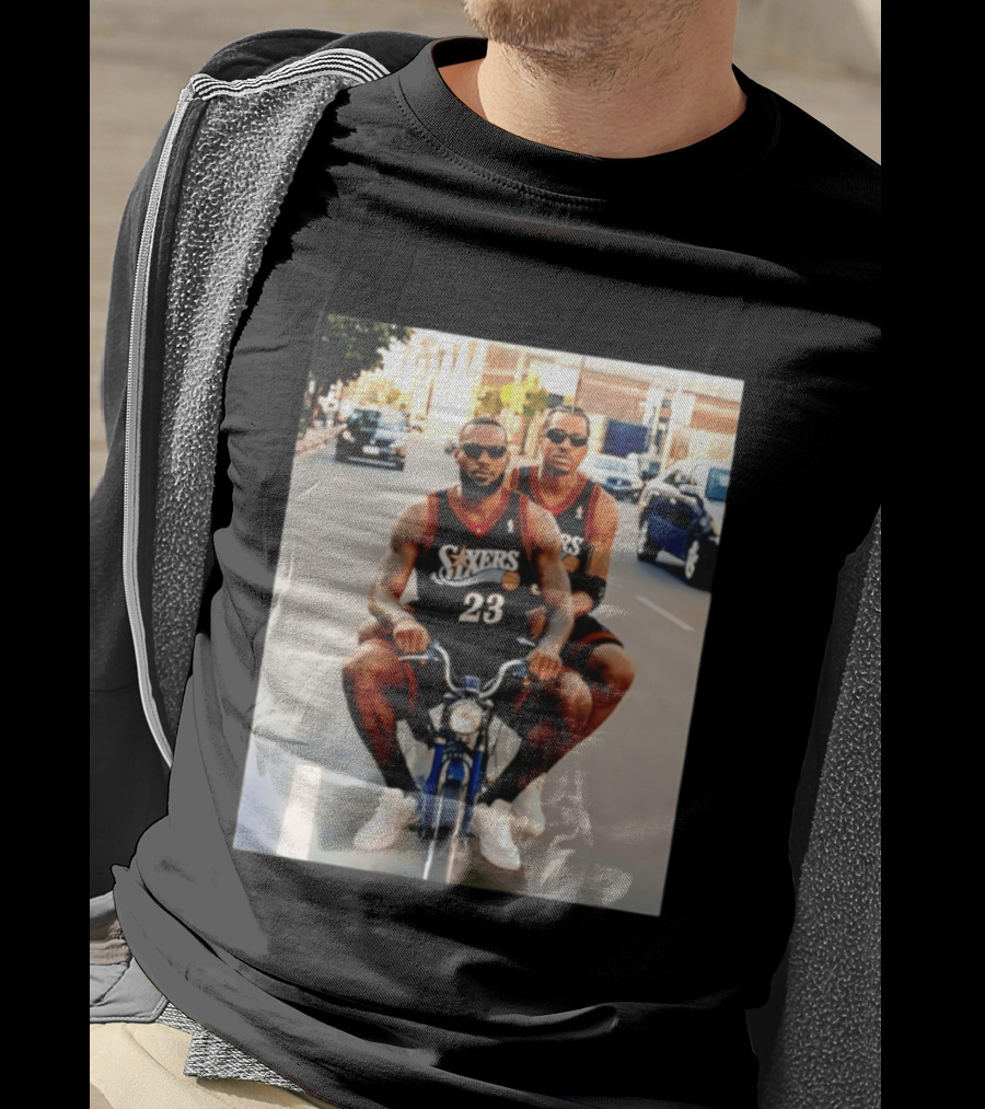 Philly Sixers LeBron James Allen Iverson Motorbike Meme T-Shirt